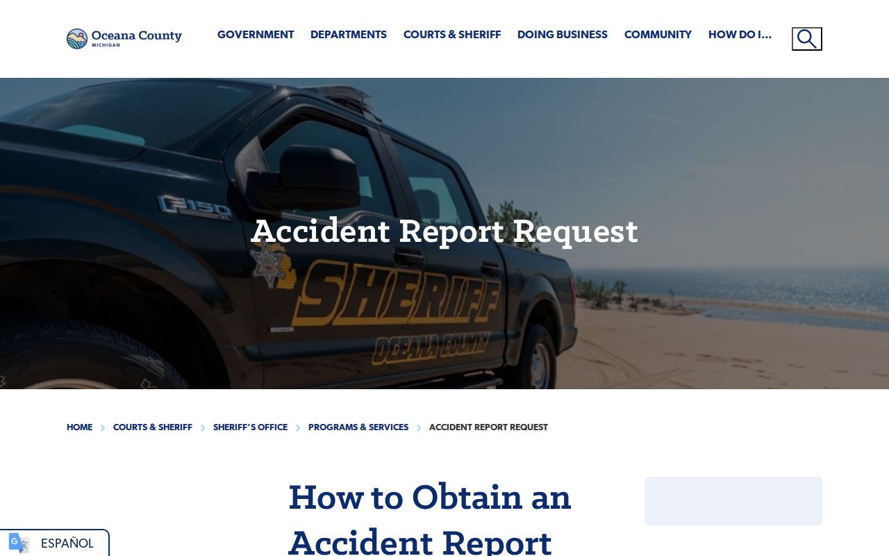 Oceana County arrest agency crash report request example