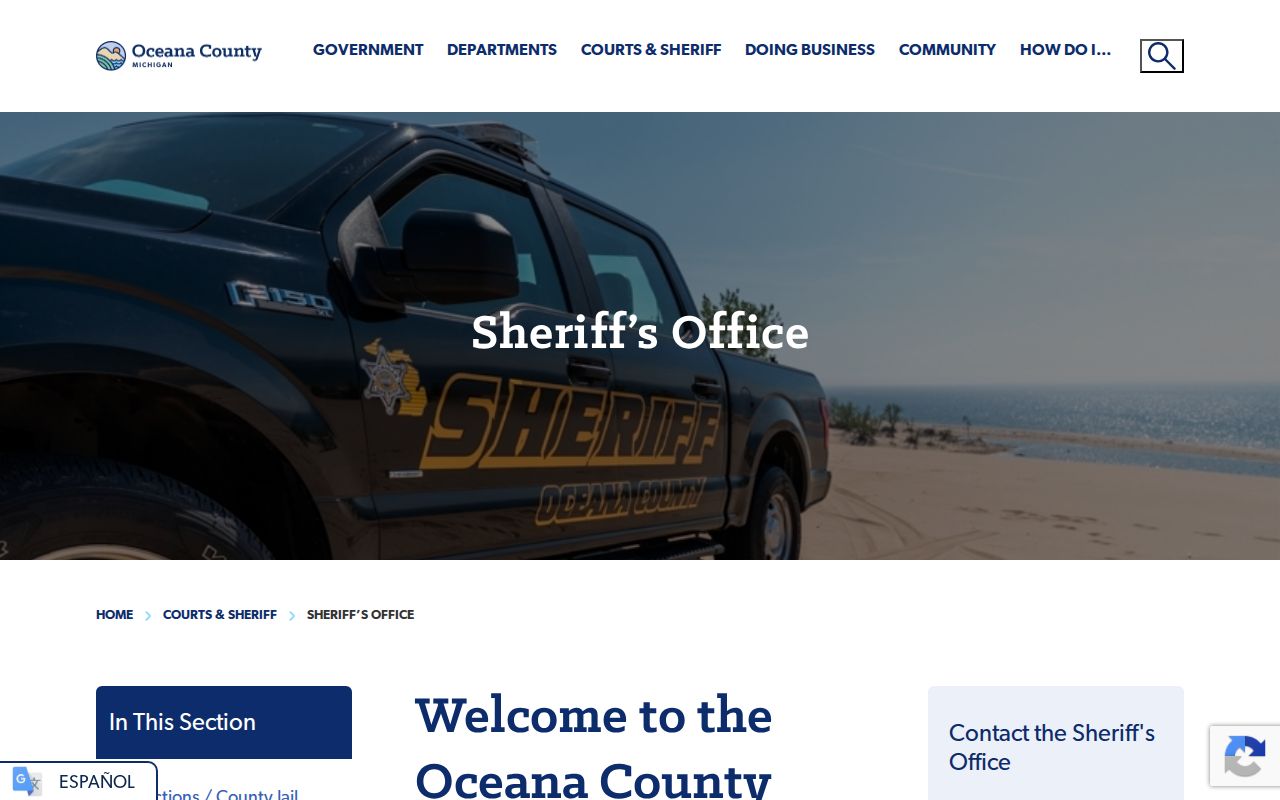 Oceana County Sheriff source for arrest history and records
