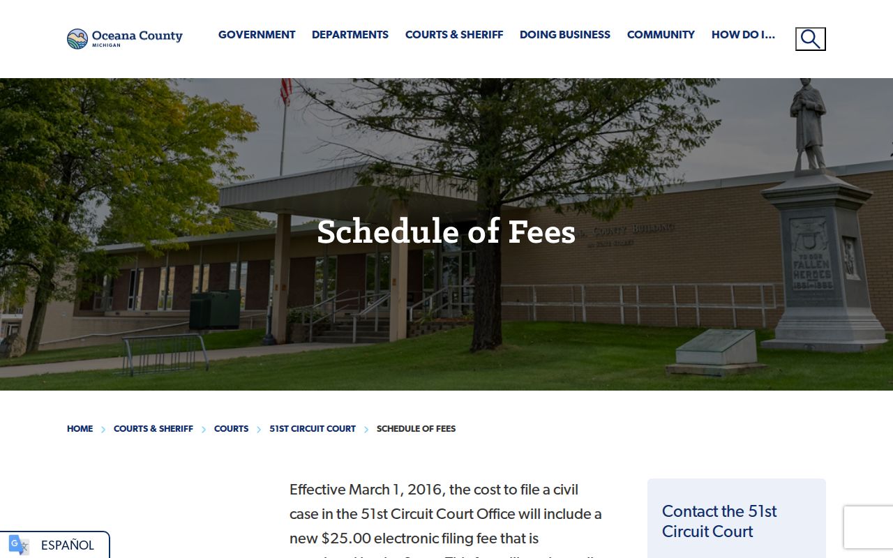 Oceana County criminal court case fee schedule source