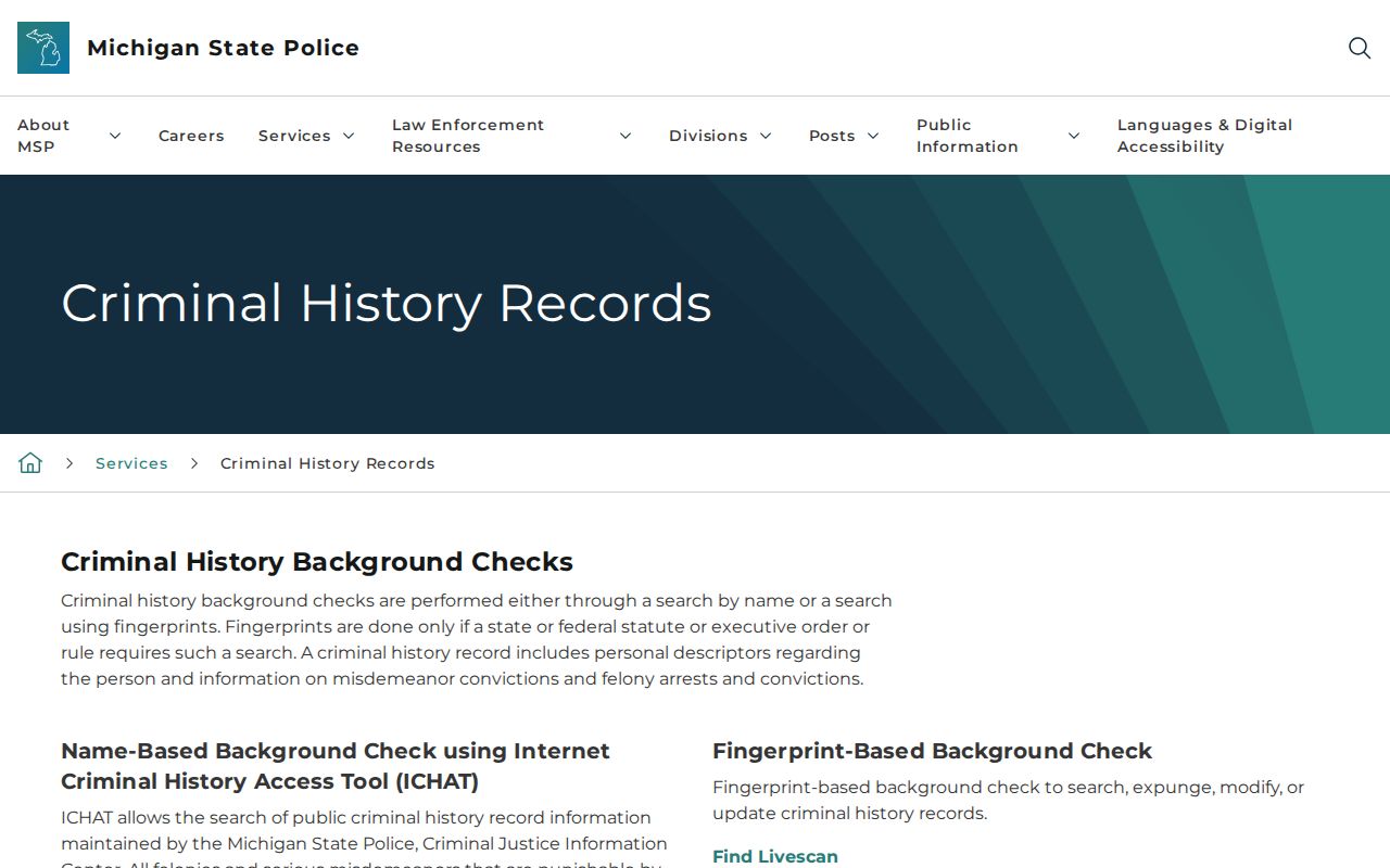 Michigan State Police Oceana County criminal history options