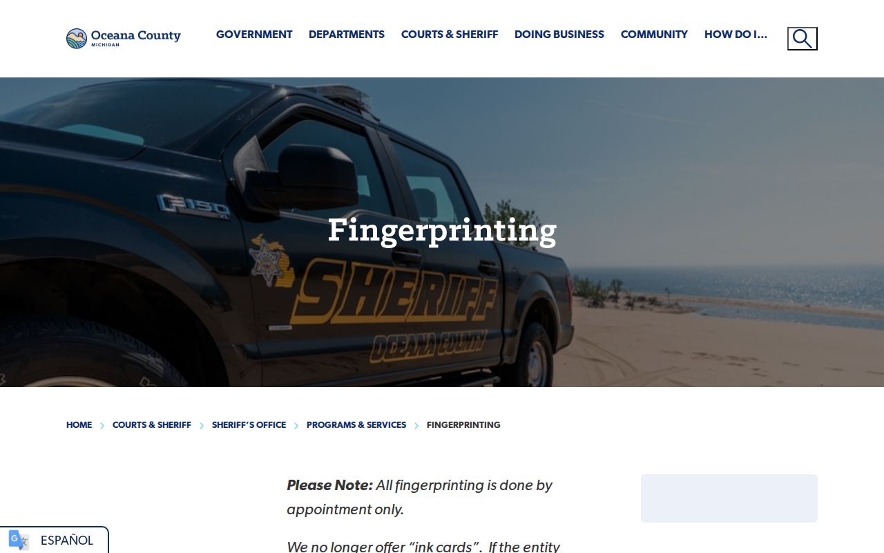 Oceana County criminal record Live Scan instructions