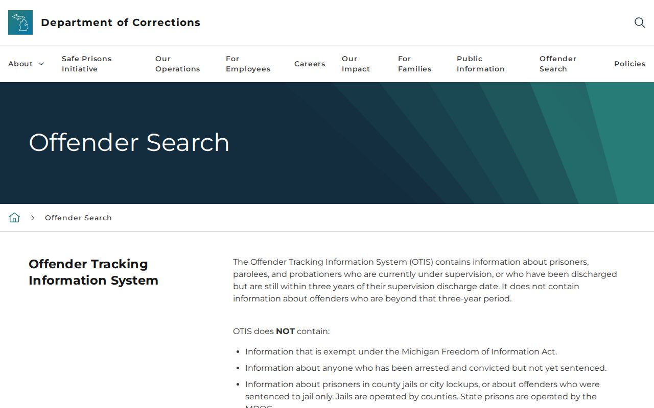 OTIS search for Oceana County criminal corrections records