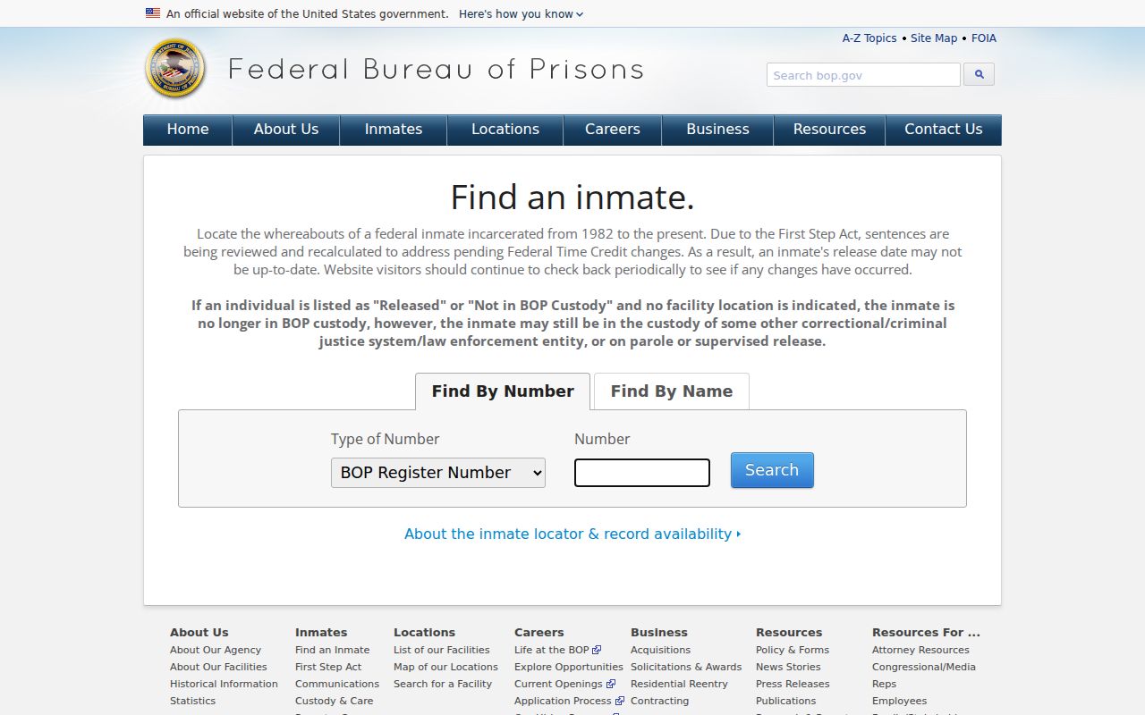 Oceana County criminal records source showing the federal inmate locator for Pentwater scope