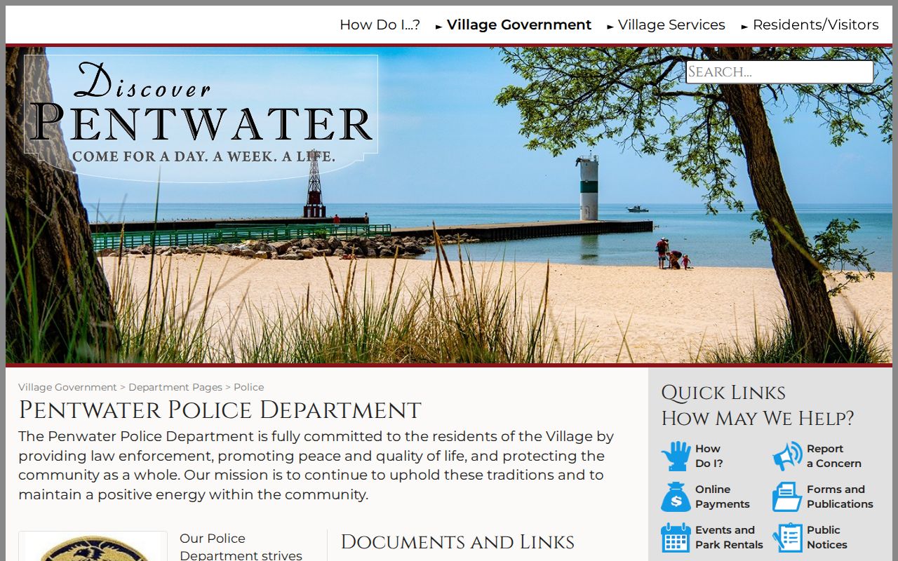 Oceana County criminal records source showing the Pentwater Police Department page