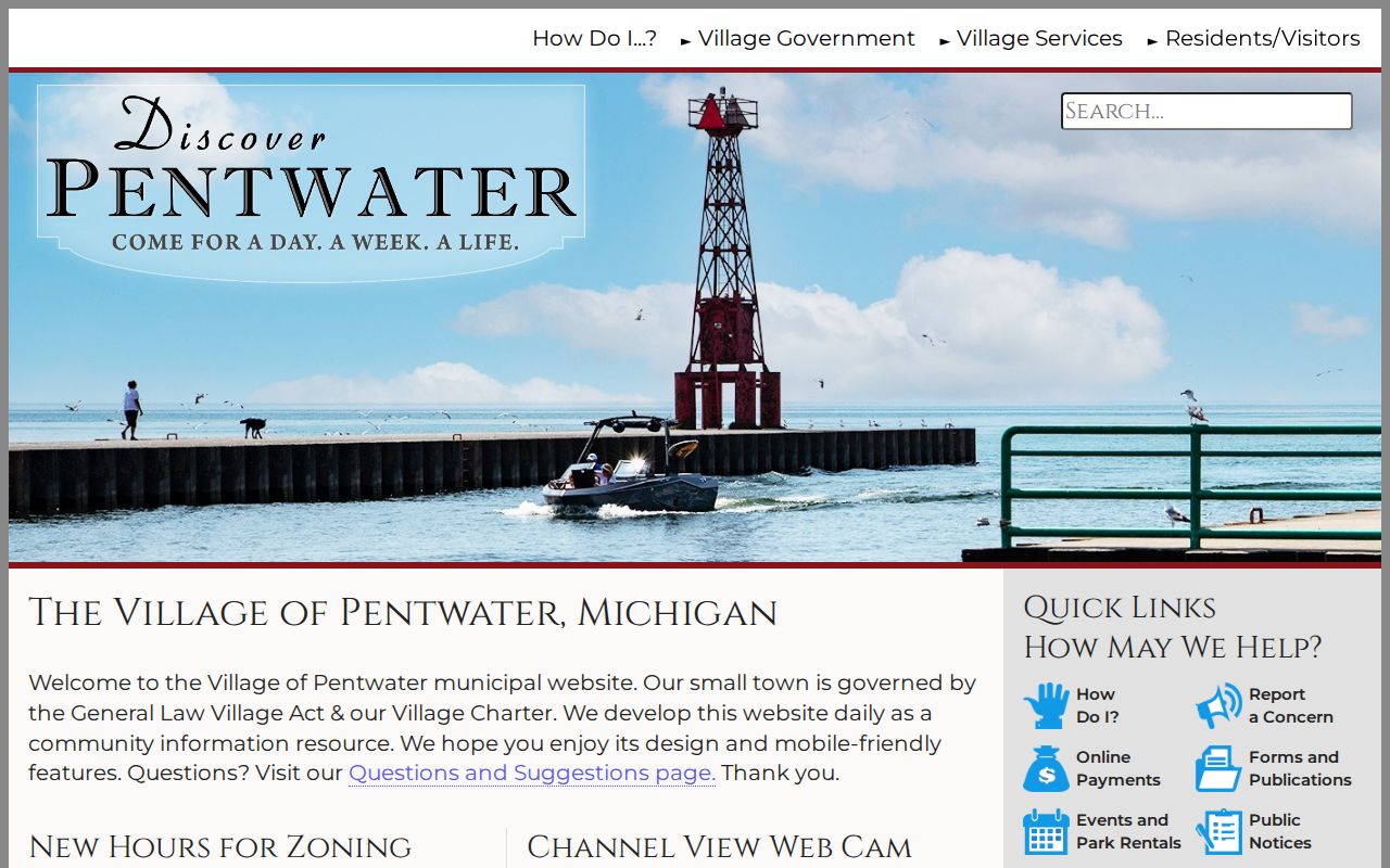 Oceana County criminal history source showing the official Pentwater village homepage