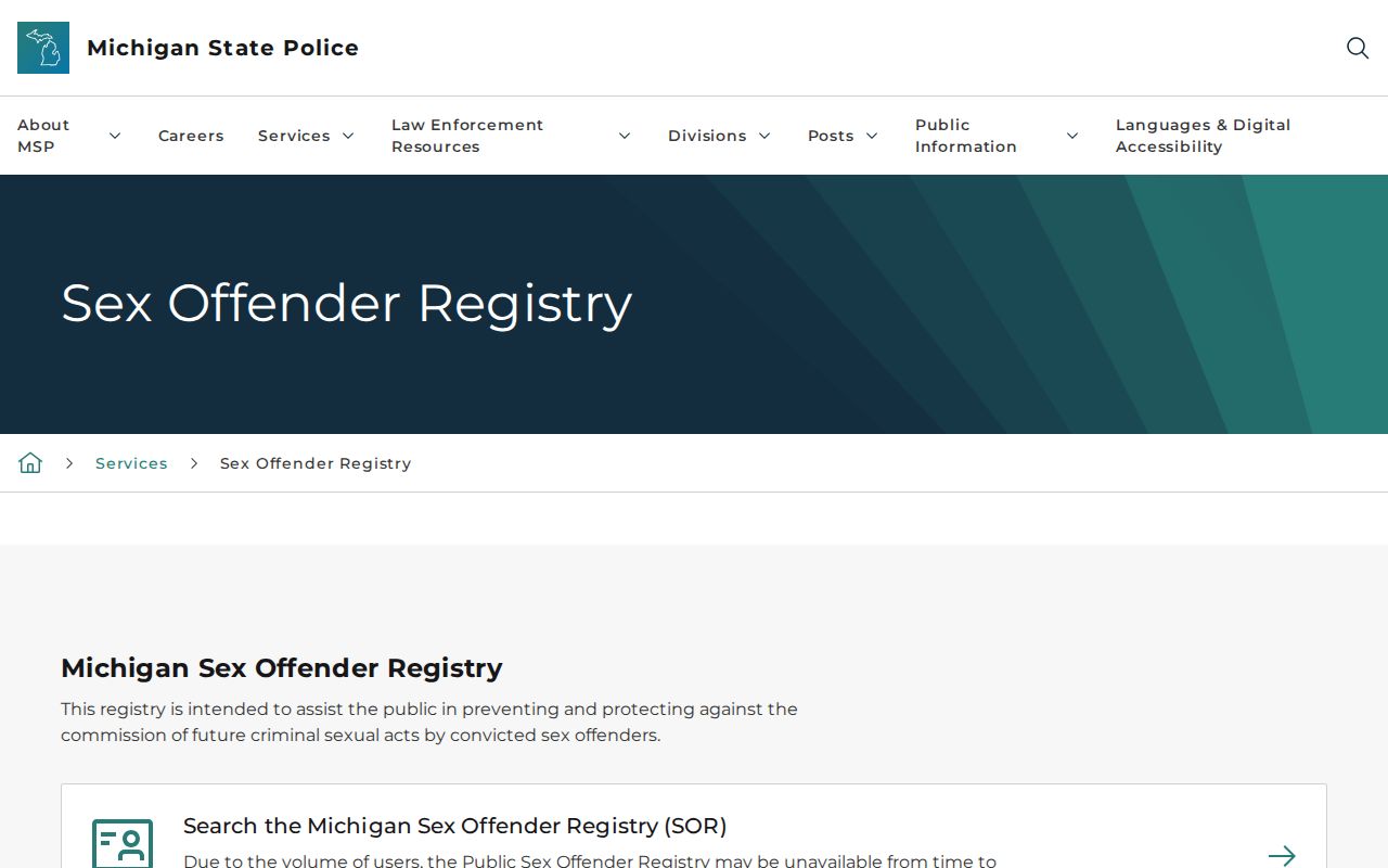Oceana County sex offender check through the Michigan public registry