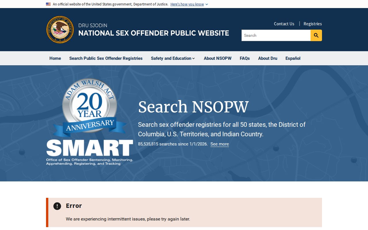 National search used with an Oceana County sex offender check
