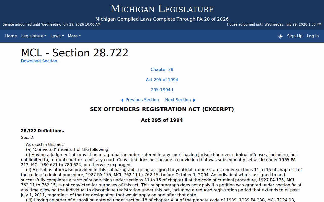 Michigan registry definitions for an Oceana County sex offender check