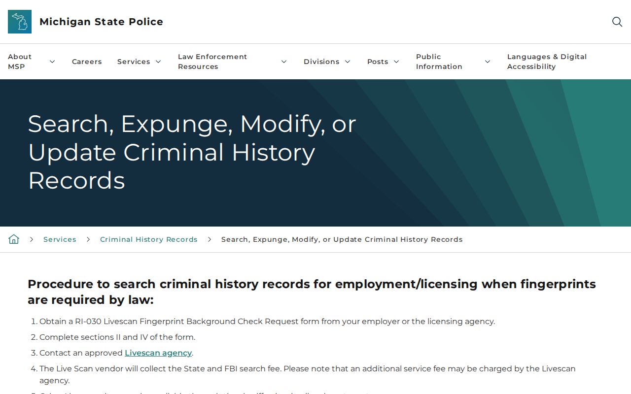 Oceana County criminal record review and correction route related to registry checks