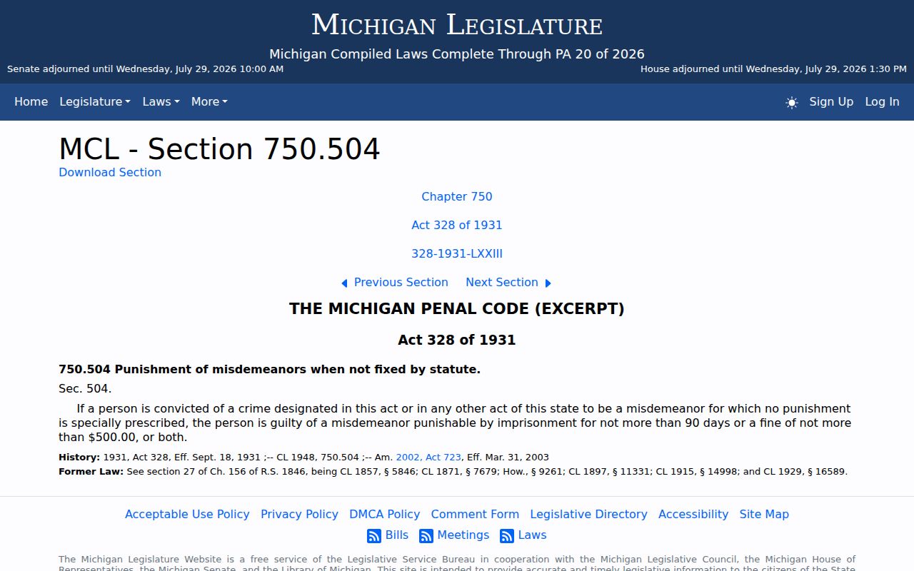 Oceana County criminal records source showing Michigan misdemeanor law for Shelby