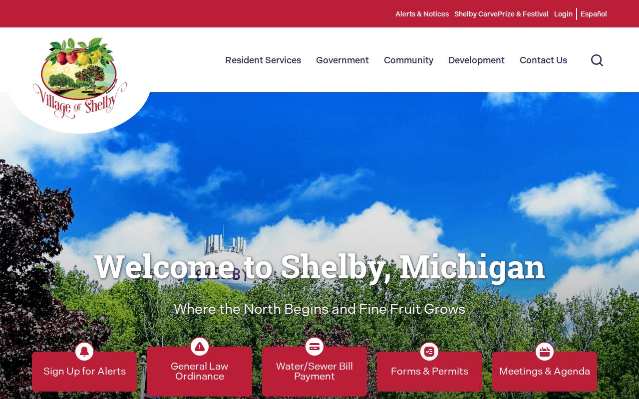 Oceana County criminal history source showing the official Shelby village homepage